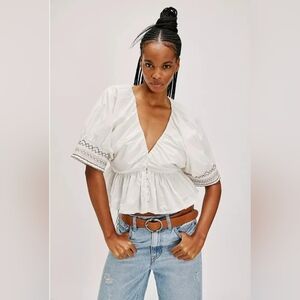 Free People Where We Meet Smocked Blouse Top